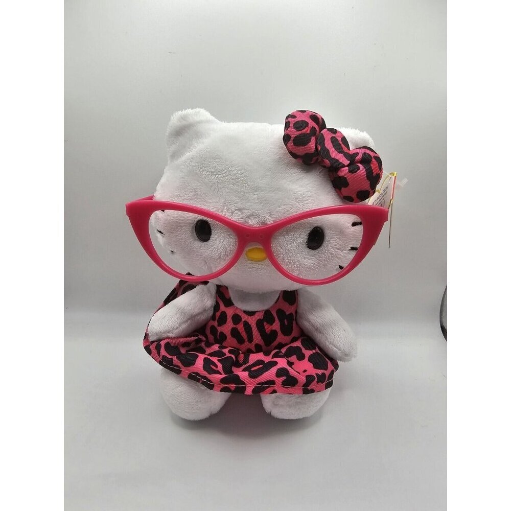 Hello Kitty Ty Beanie Baby in pink Leopard Dress ribbon glasses 6 inch plush toy